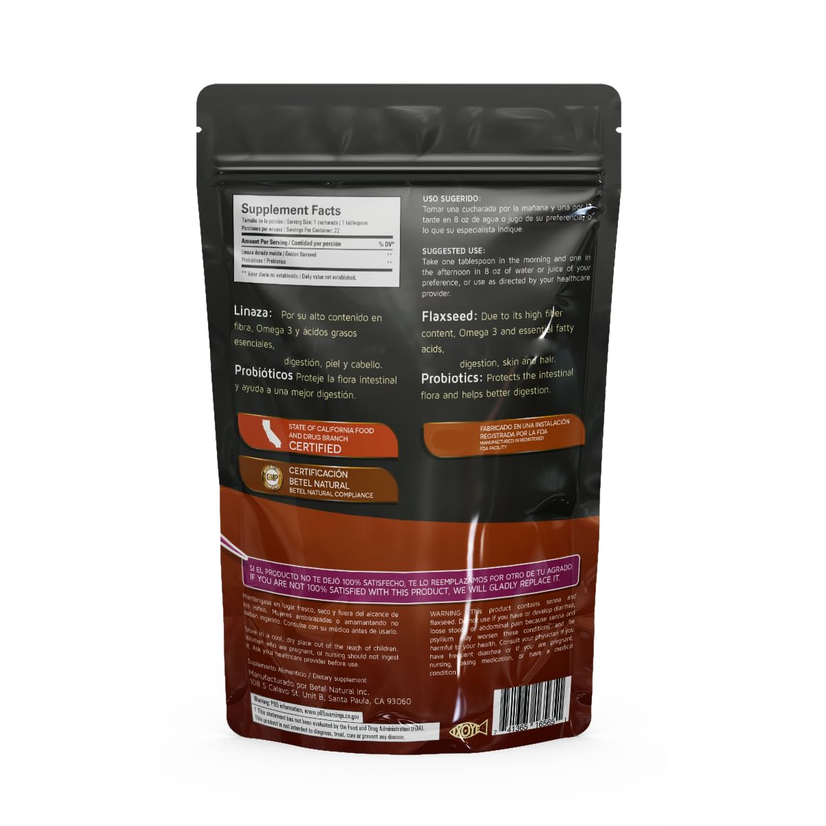 Betel Natural ground golden flaxseed powder with probiotics texture display