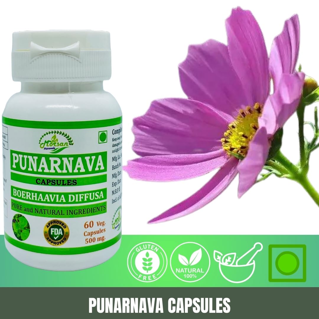 Morsan Healthcare Punarnava capsule supplement facts and recommended daily dosage instructions.