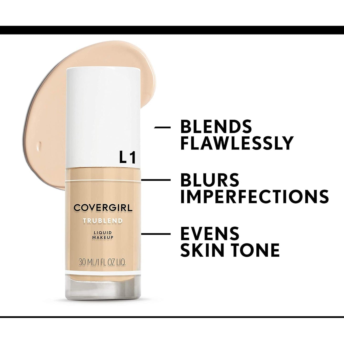 Side view of the 1 Fluid Ounce COVERGIRL TruBlend makeup bottle