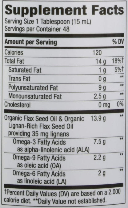 Authentic USA imported cold pressed organic flax seed oil packaging for plant based omegas