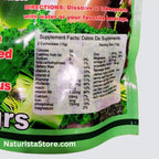 Four hundred grams bag of Mega Lina detoxify flax seed supplement showing usage directions