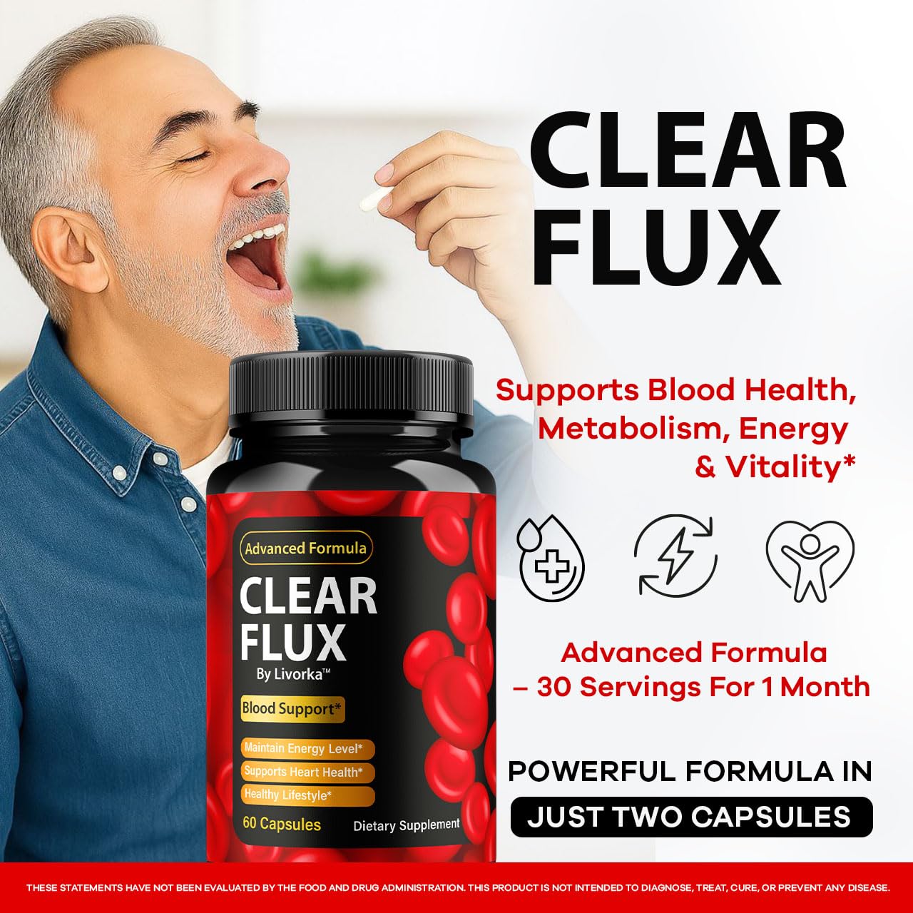 Pharmagetics Clear Flux supplement bottle showcasing ingredients and supplement facts label