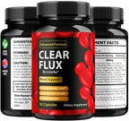 Clear Flux Advanced Blood Health Support bottle side view detailing manufacturing information