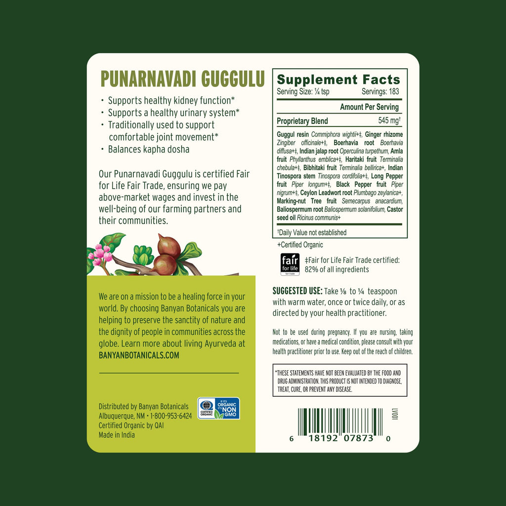 Certified organic vegan and gluten free herbal powder back packaging