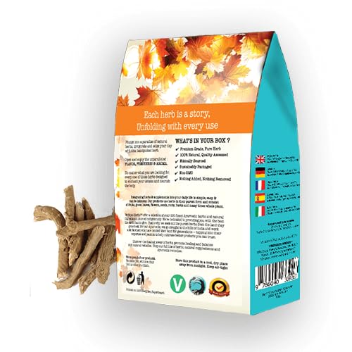Side angle view of Vedique Herbs Boerhavia diffusa root stand-up box displaying nutritional facts and product details