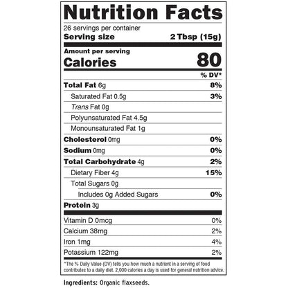 Back label of Barlean's Forti Flax showing nutrition facts and USDA organic seal