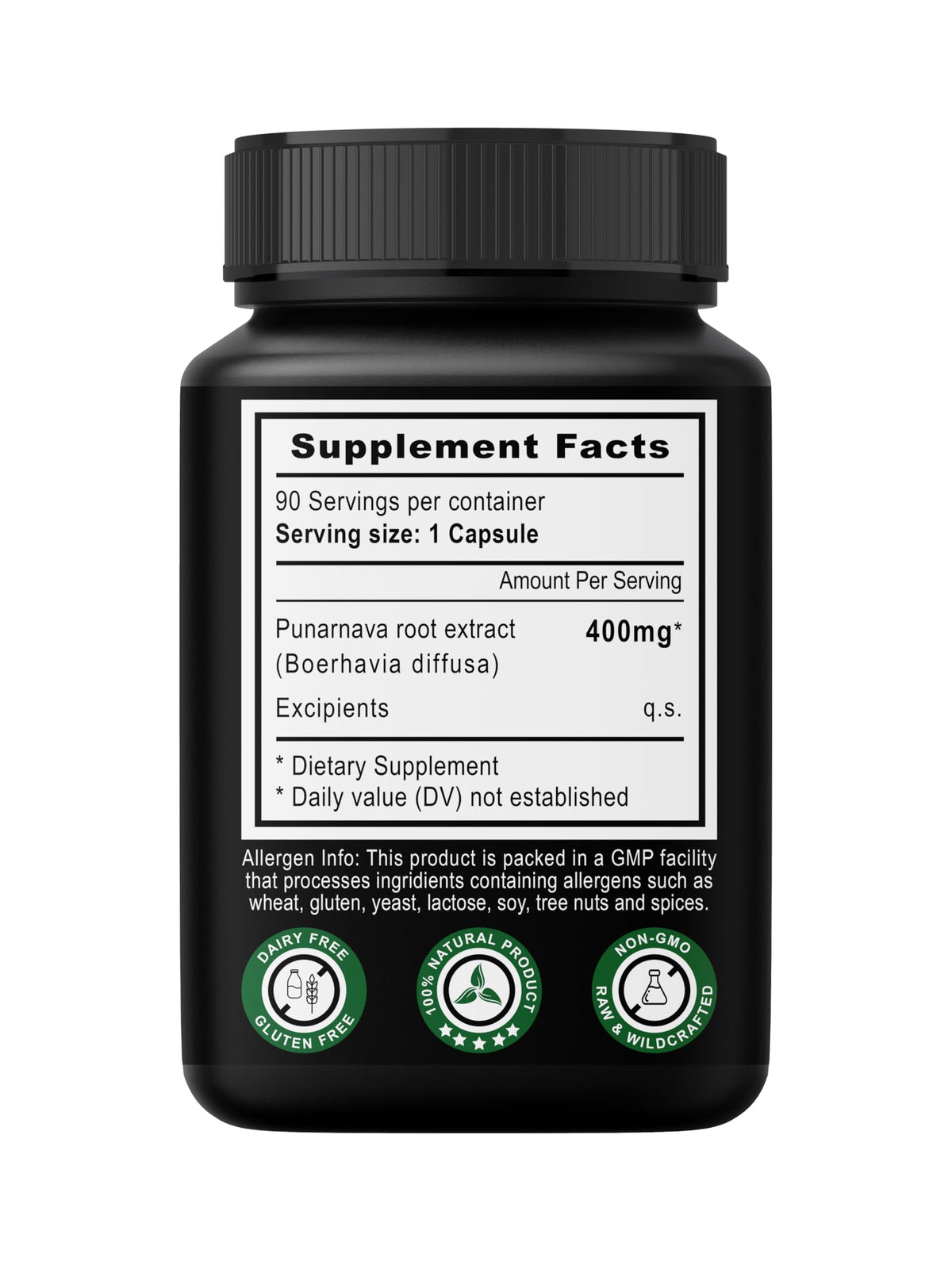 Netvedic Punarnava 90 vegetarian capsules dietary supplement facts and ingredient label details