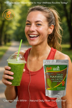 Close up view of LO+NATURAL ground Linaza con Nopal powder showing fine natural texture