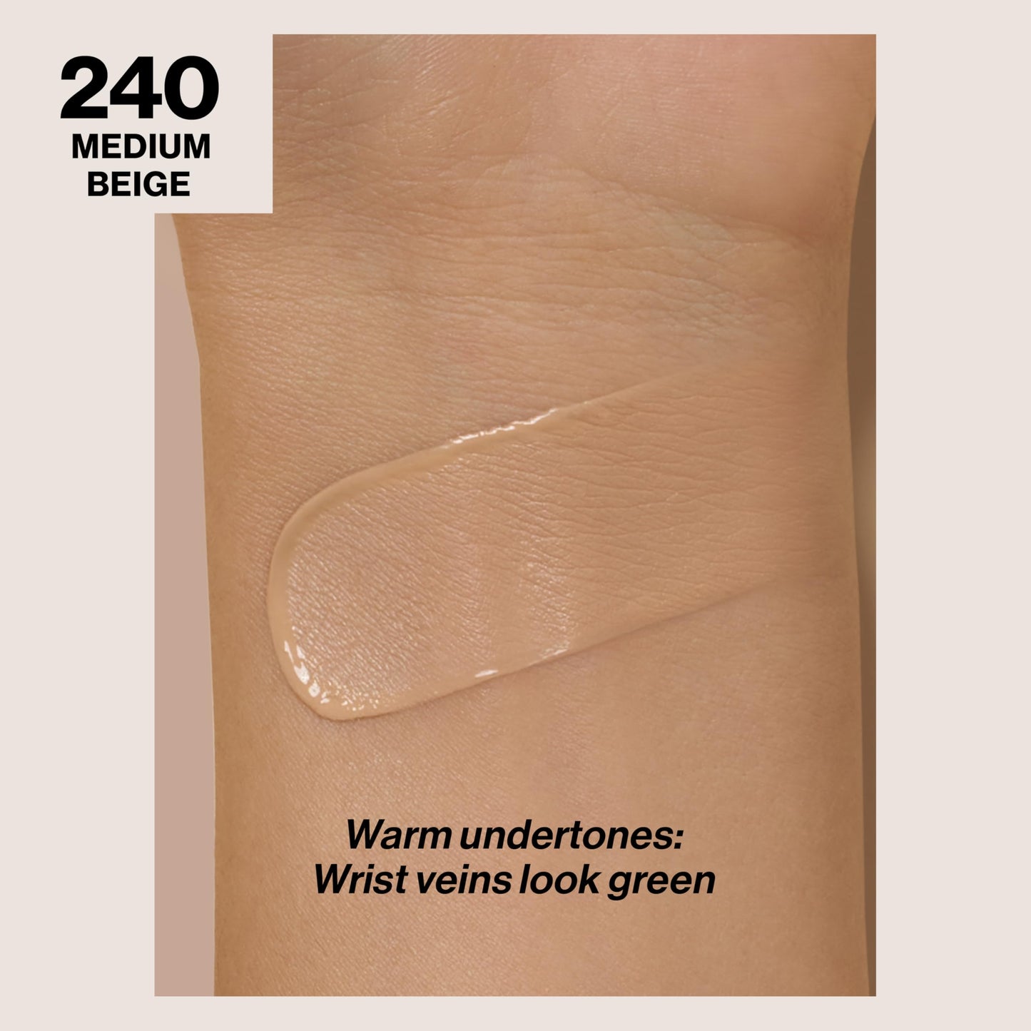 Revlon liquid foundation shade 240 Medium Beige packaging showing SPF 20 details