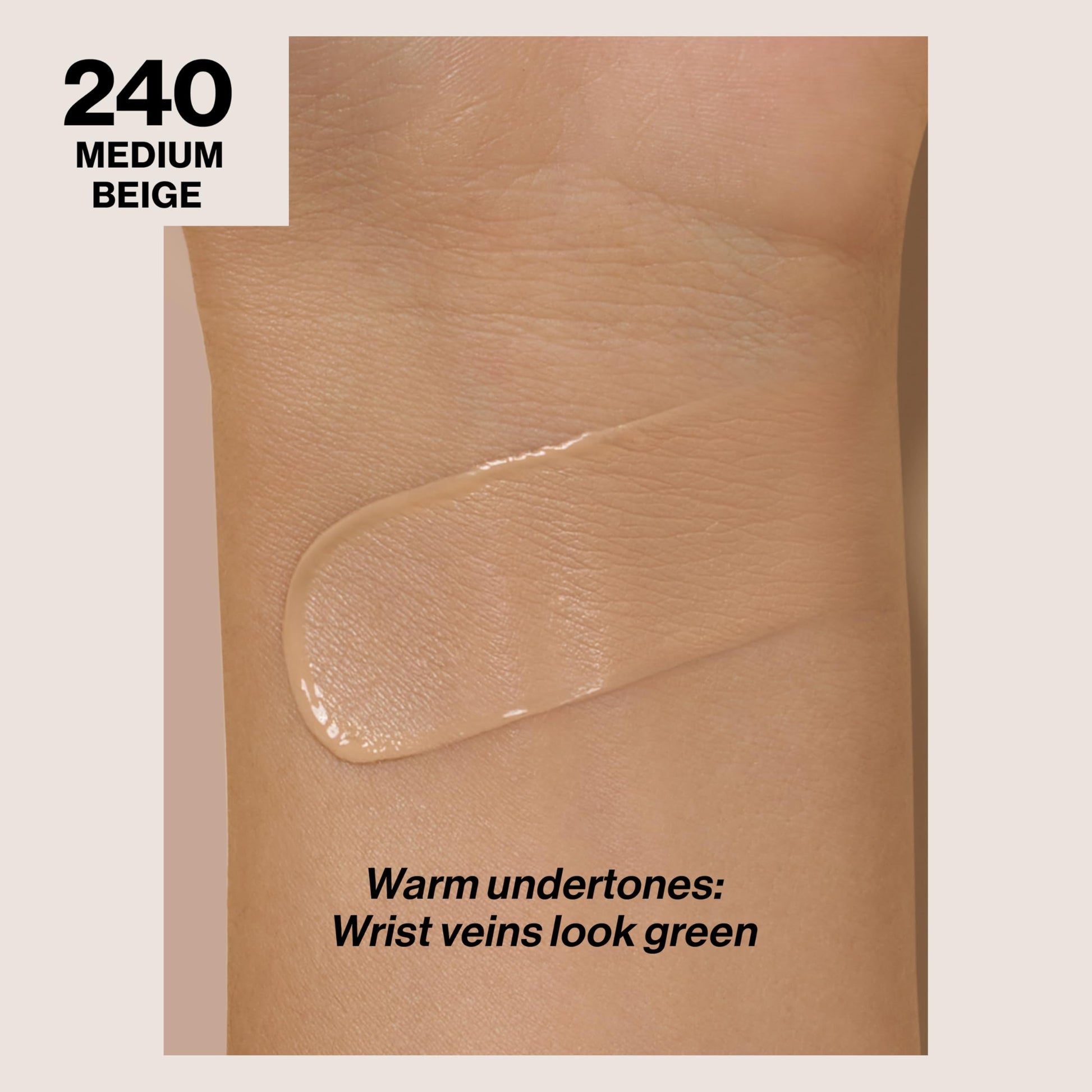 Revlon liquid foundation shade 240 Medium Beige packaging showing SPF 20 details