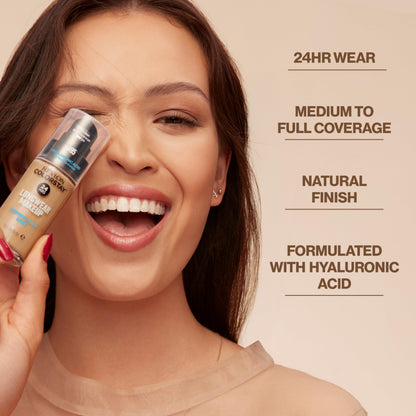 Hydrating face makeup bottle highlighting Hyaluronic Acid ingredient benefits