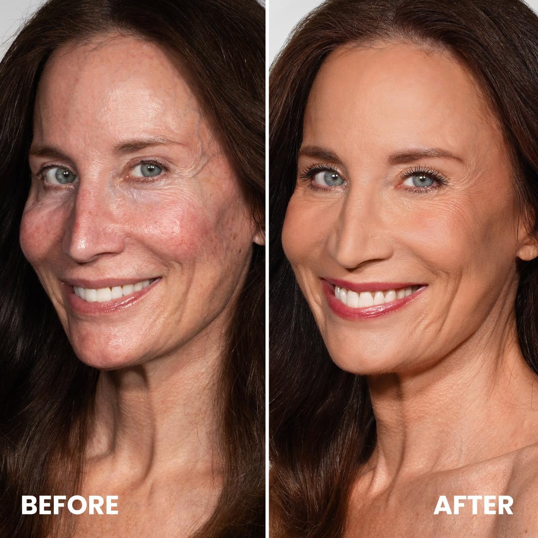 Prime Prometics self adjusting foundation cream texture being blended on fair skin tone