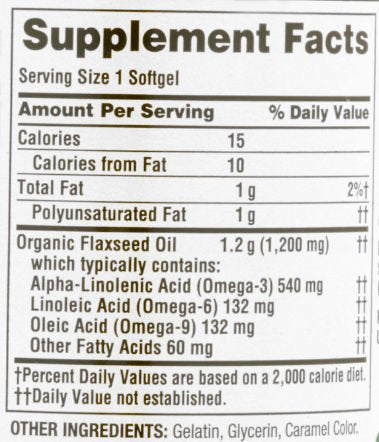 Spring Valley cold pressed omega 3 supplement label details showing 540mg omega 3 per serving.