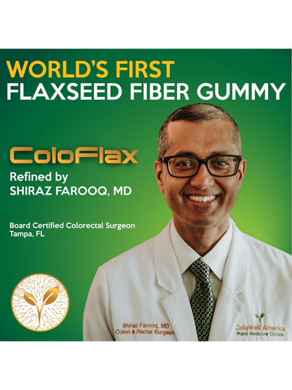 ColoFlax flaxseed high fiber supplement gummies for constipation relief.