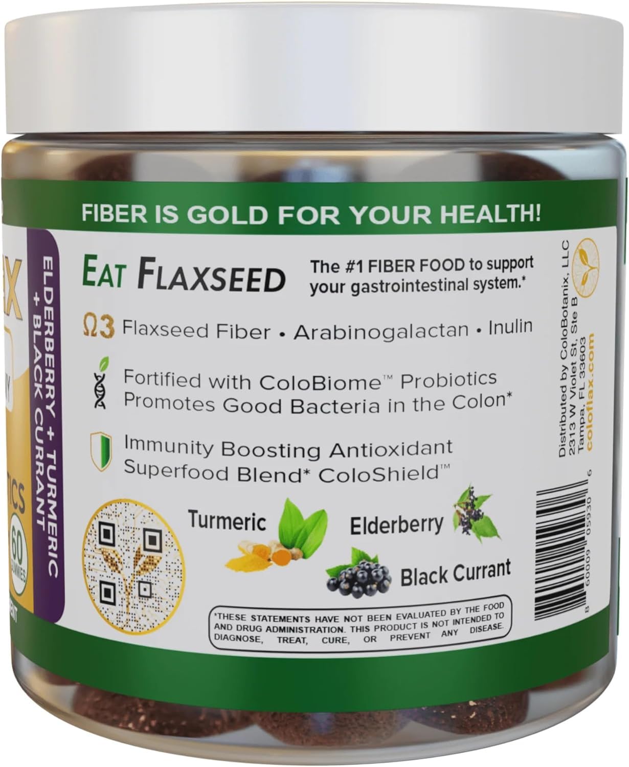 ColoFlax daily prebiotic and probiotic supplement bottle for adult wellness.