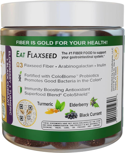 ColoFlax daily prebiotic and probiotic supplement bottle for adult wellness.