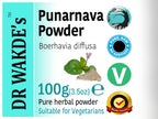 Side view of premium glass jar container filled with raw dried Punarnava wellness powder