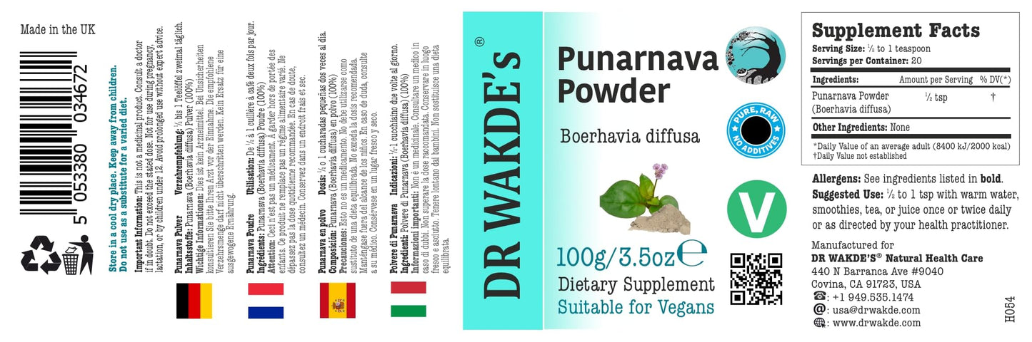 Dr. Wakde's organic Spreading Hogweed powder highlighting vegan and vegetarian badges