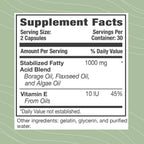 Plant based essential fatty acid supplement sixty vegetarian capsules label details