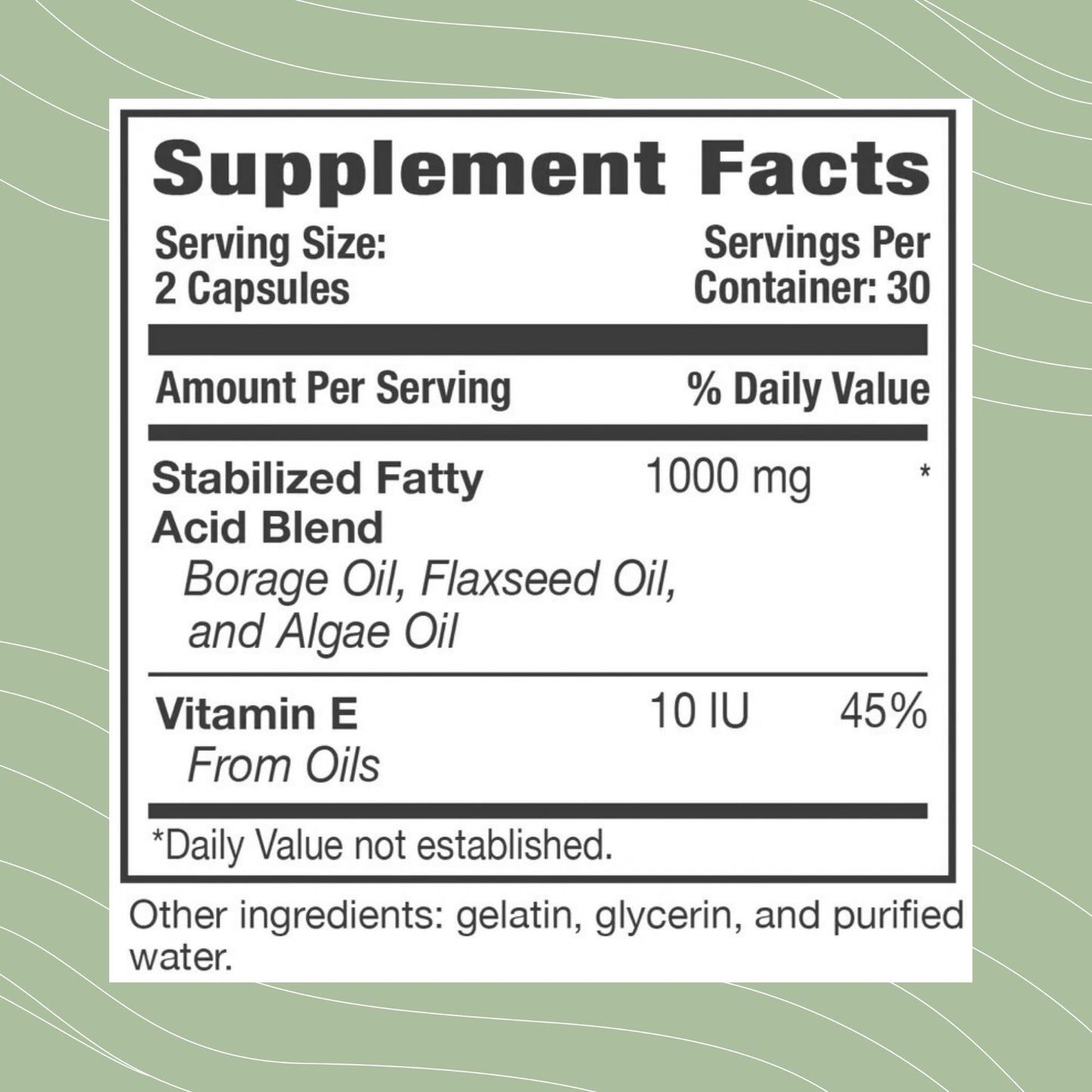 Plant based essential fatty acid supplement sixty vegetarian capsules label details