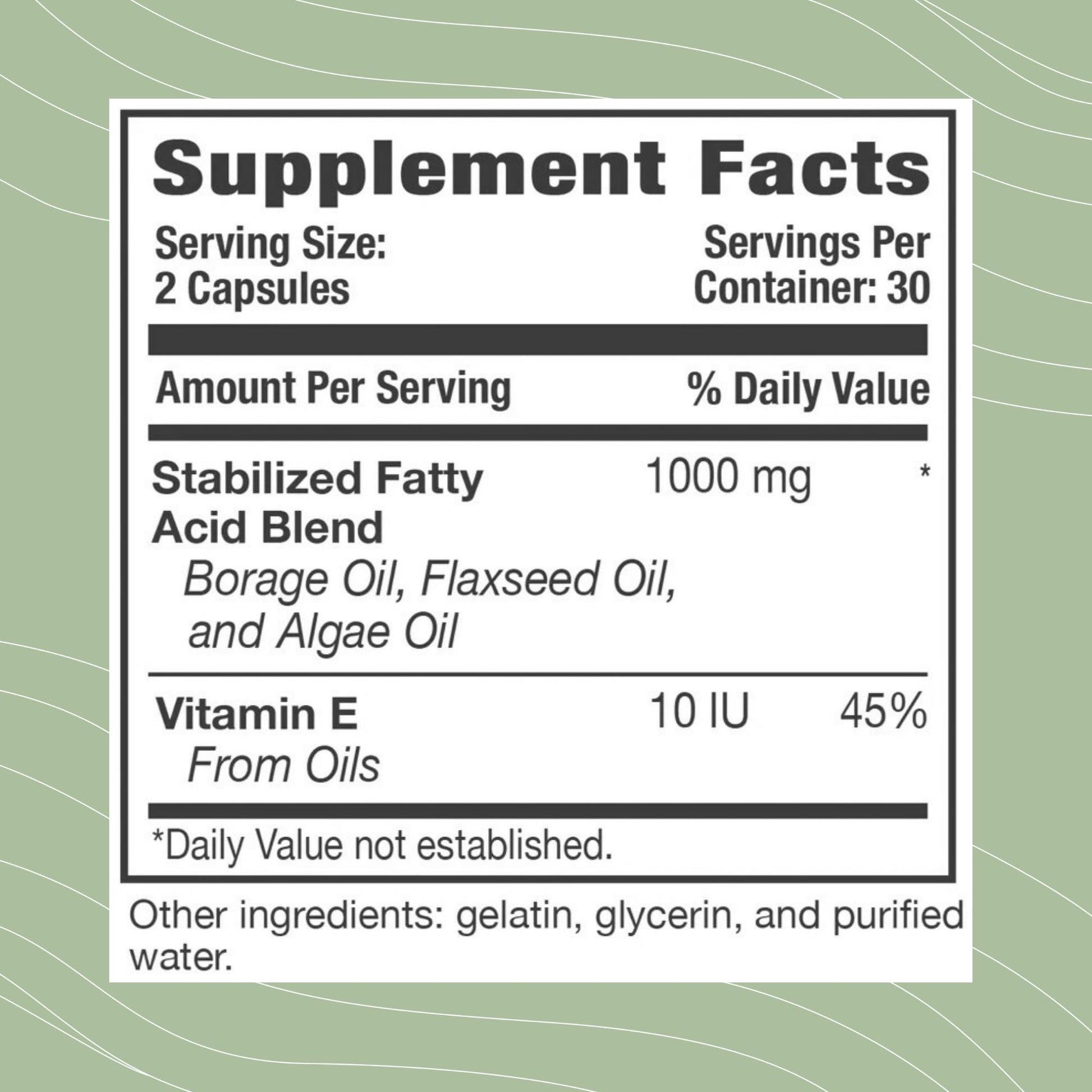 Plant based essential fatty acid supplement sixty vegetarian capsules label details