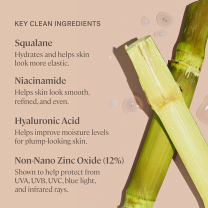 Hydrating mineral SPF forty tinted serum bottle on neutral minimalist background