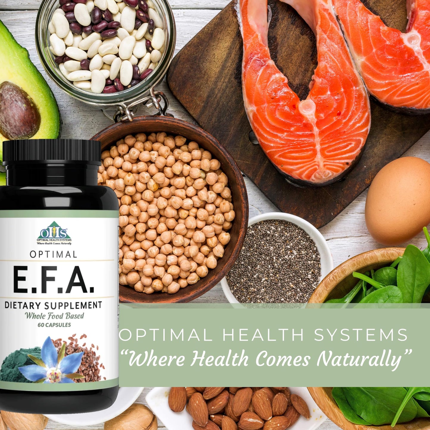 Authentic Optimal Health Systems supplement bottle showing health benefits