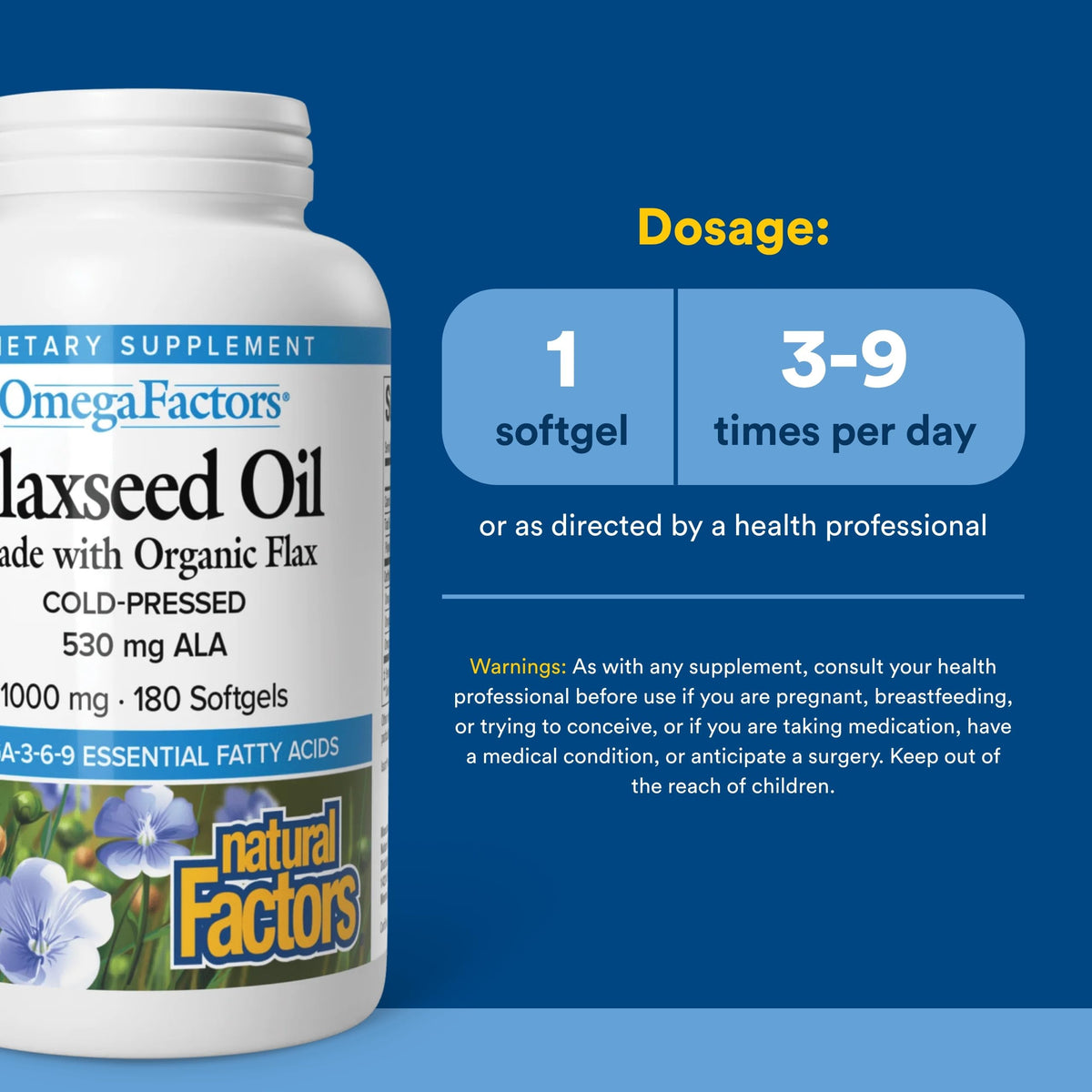 Natural Factors Flaxseed Oil 1000 mg softgel capsule close up