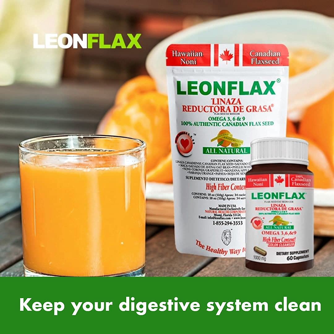 Leonflax digestive health supplement bottle highlighting natural colon cleanse benefits