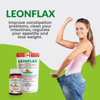 Leonflax 1000 mg dietary fiber supplement bottle displaying organic Canadian flaxseed sourcing