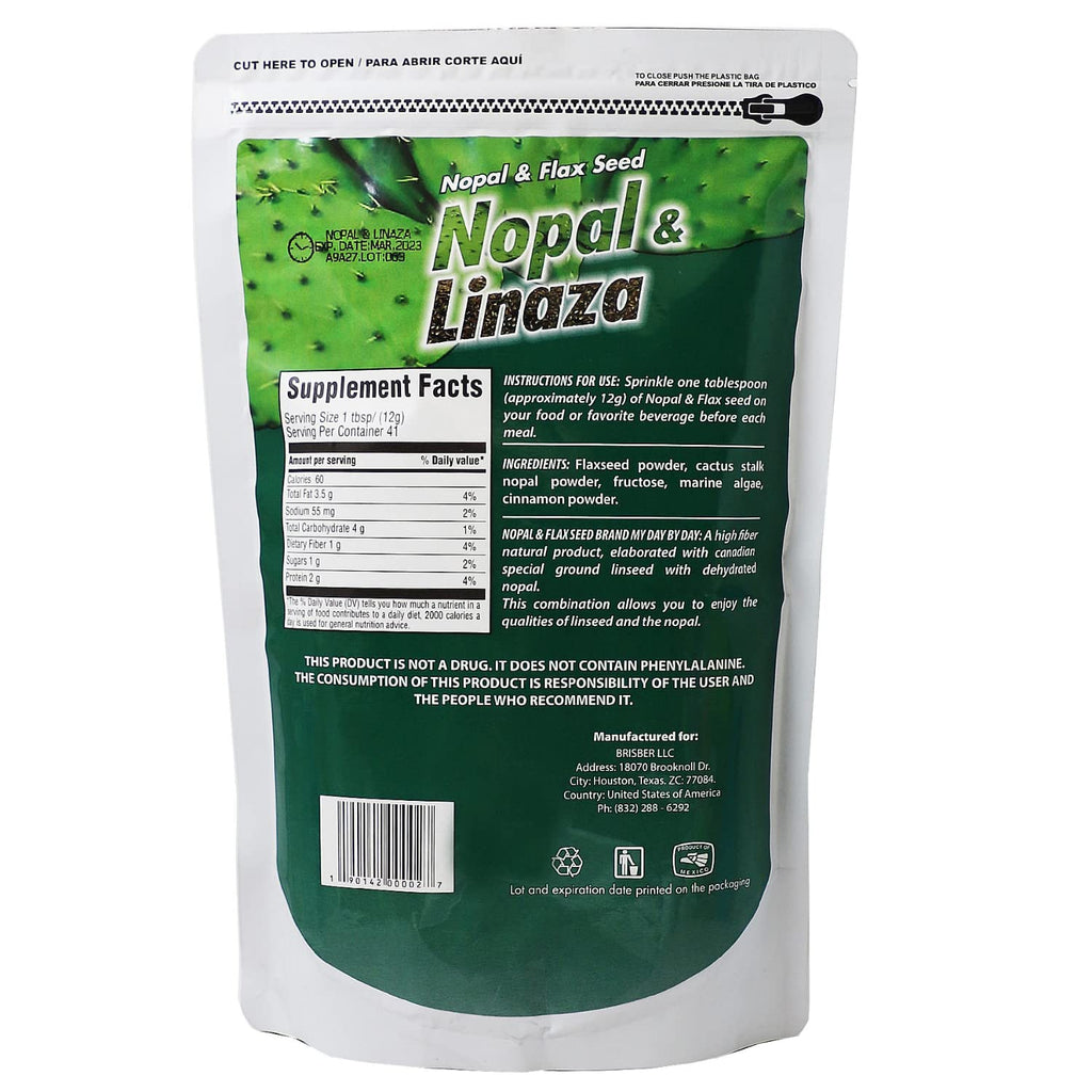 Back label of My Day by Day natural plant based fiber blend powder with nutritional facts