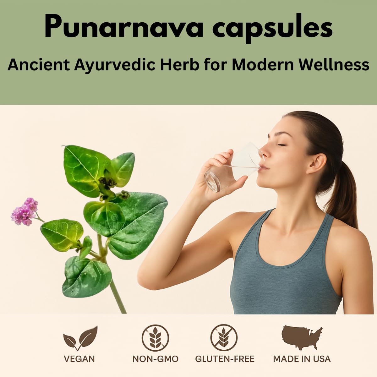 Side angle view of Morsan Healthcare Punarnava vegetarian capsules highlighting dosage directions.