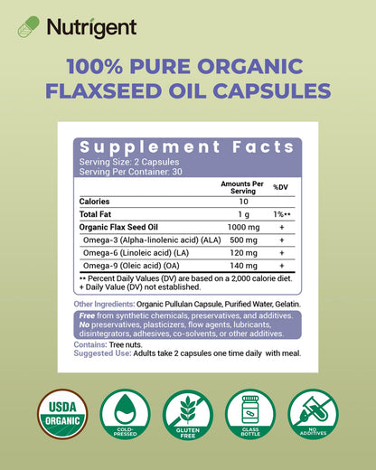 Nutrigent 1000 mg flaxseed oil supplement for heart and skin health benefits