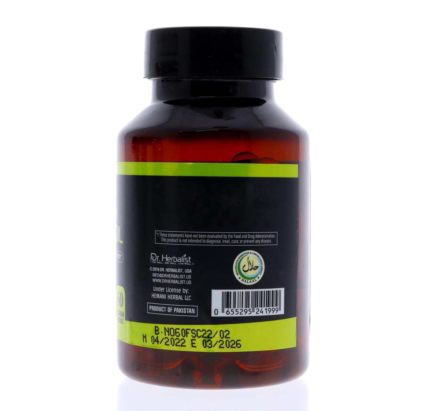 Back label of Dr. HERBALIST Flaxseed Oil 60 softgels displaying ingredient facts