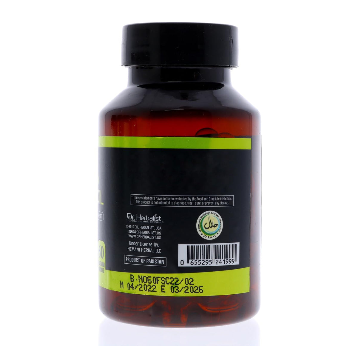 Back label of Dr. HERBALIST Flaxseed Oil 60 softgels displaying ingredient facts