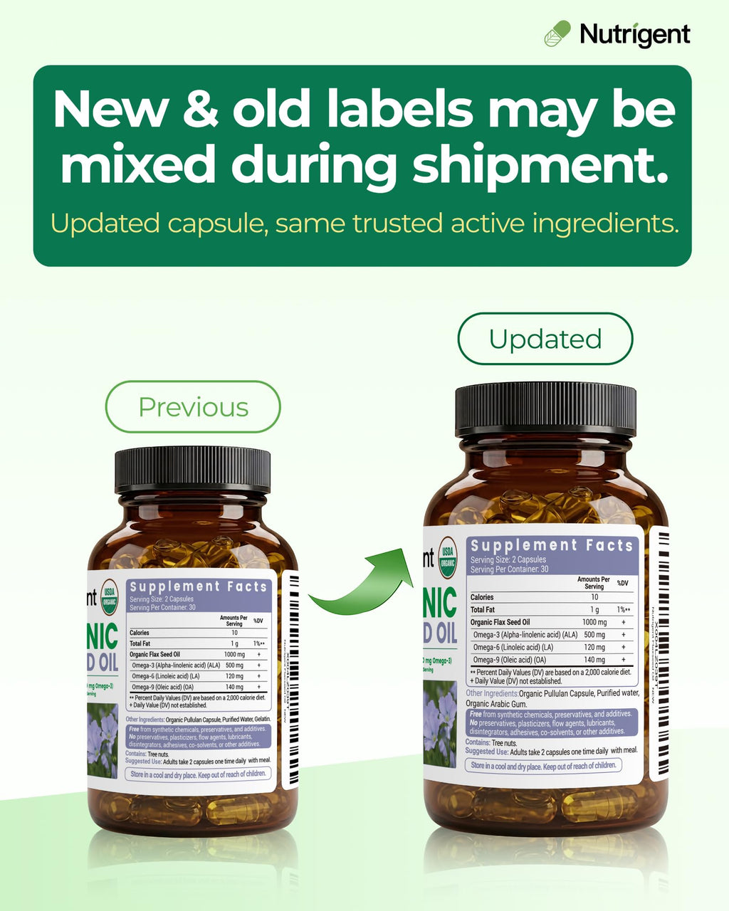 Nutrigent certified organic flaxseed oil 60 capsules imported wellness product