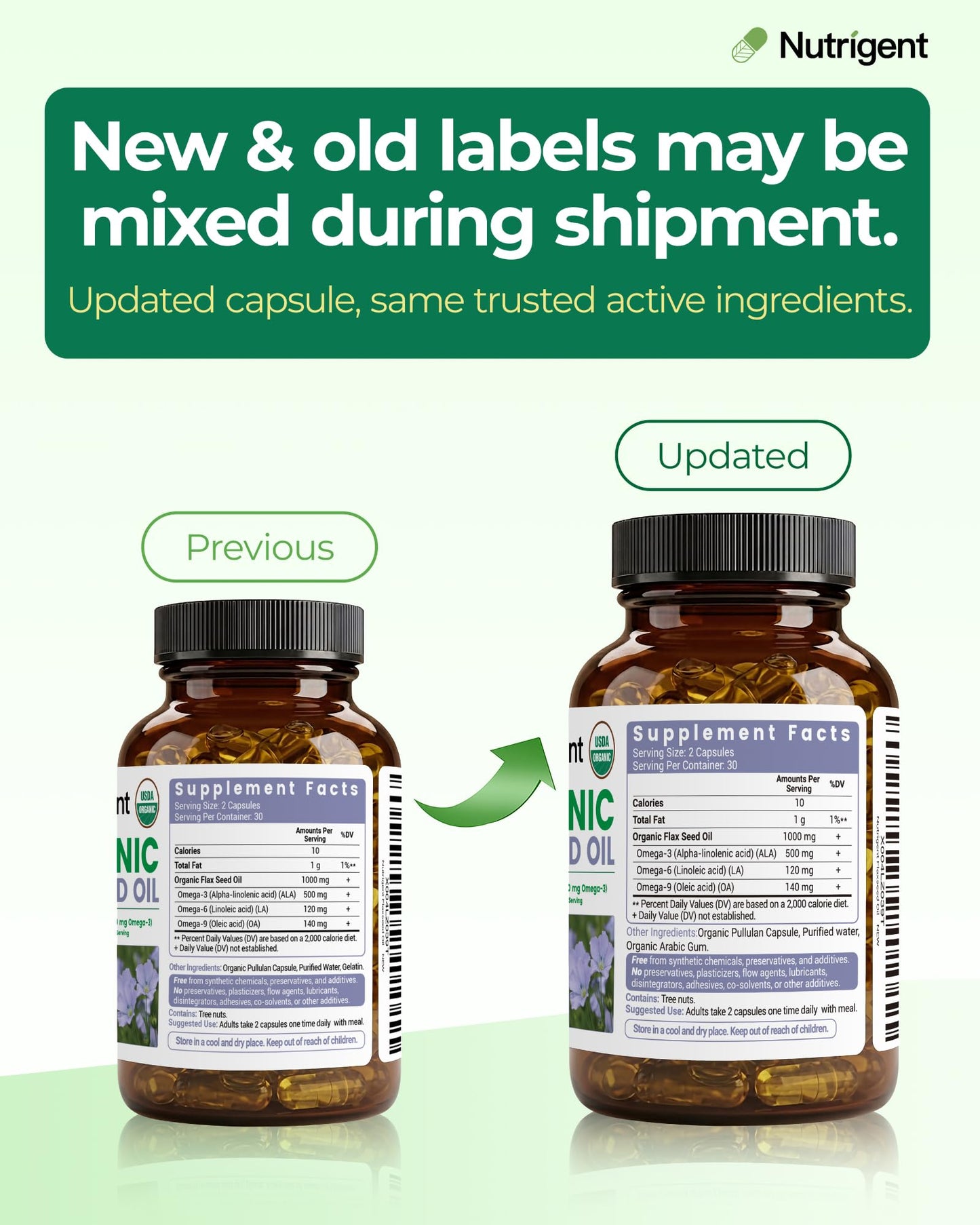 Nutrigent certified organic flaxseed oil 60 capsules imported wellness product