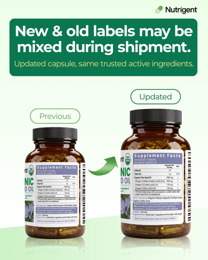 Nutrigent certified organic flaxseed oil 60 capsules imported wellness product