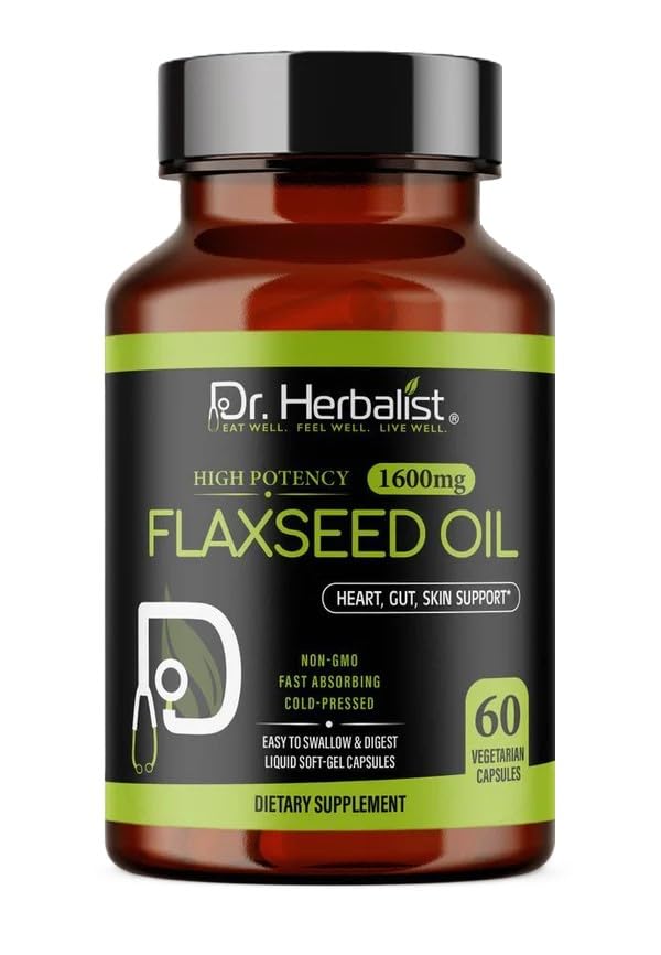 Non GMO vegan flaxseed oil capsules supplement bottle highlighting key benefits