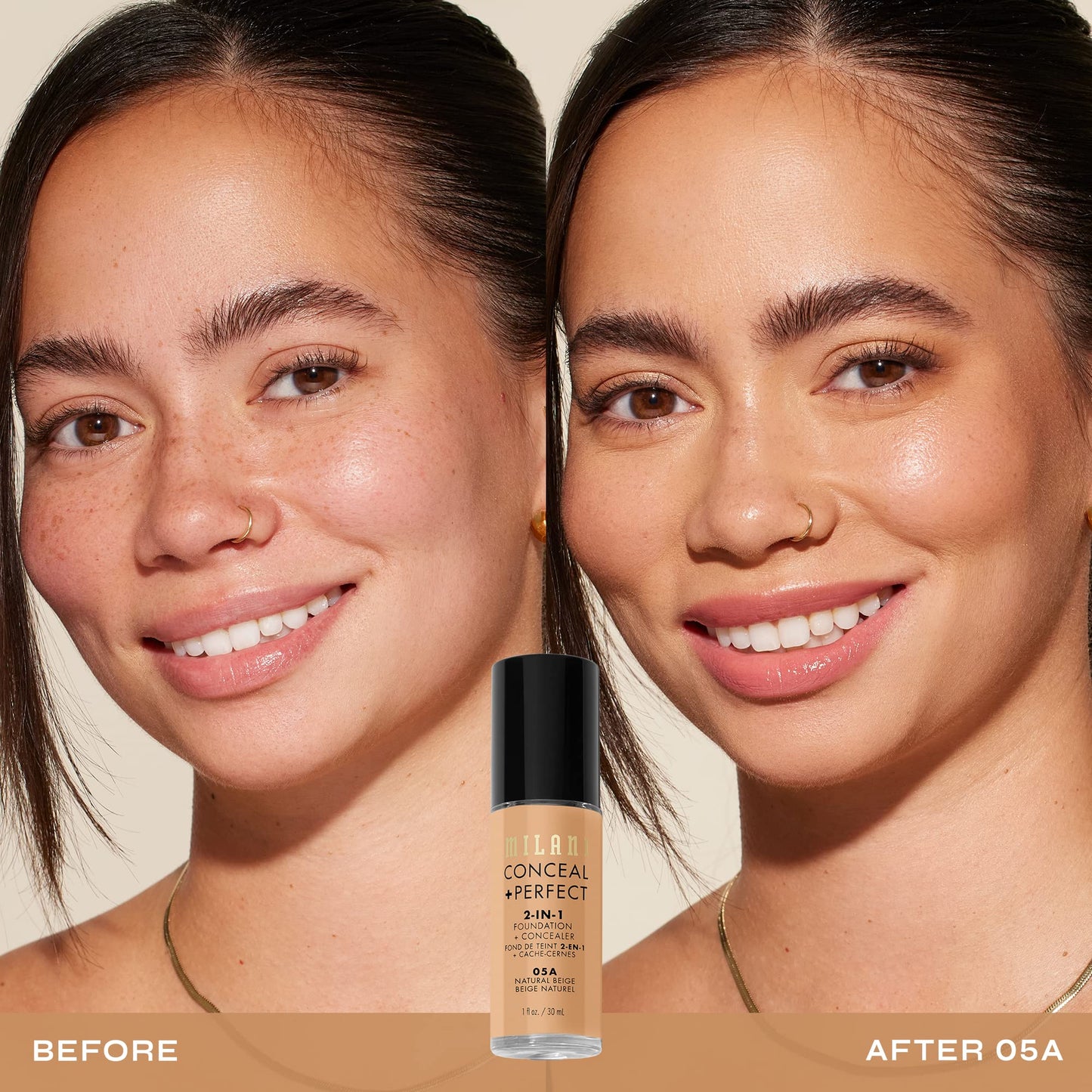 Milani waterproof sweatproof full coverage liquid foundation in shade Natural Beige