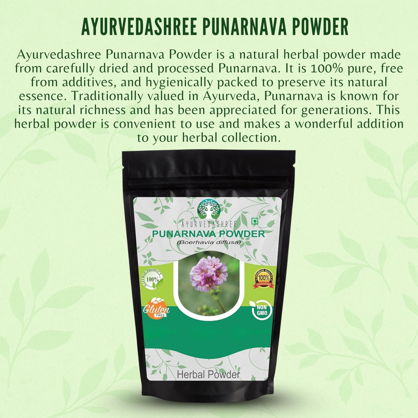 Pure Punarnava powder texture close up for kidney care