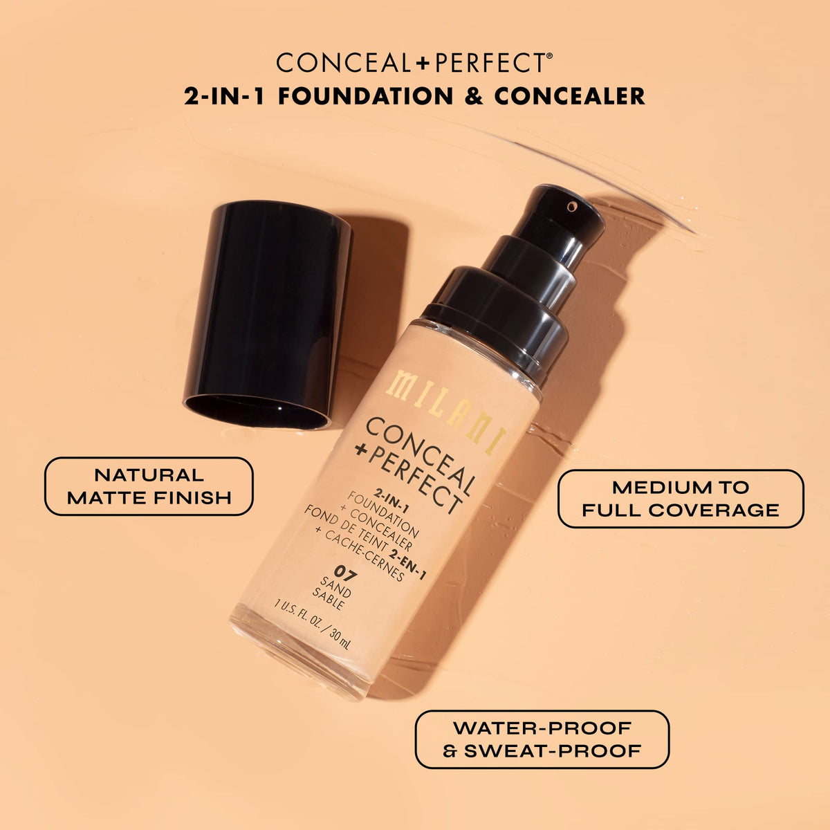 Milani Natural Beige foundation applied on face for full coverage