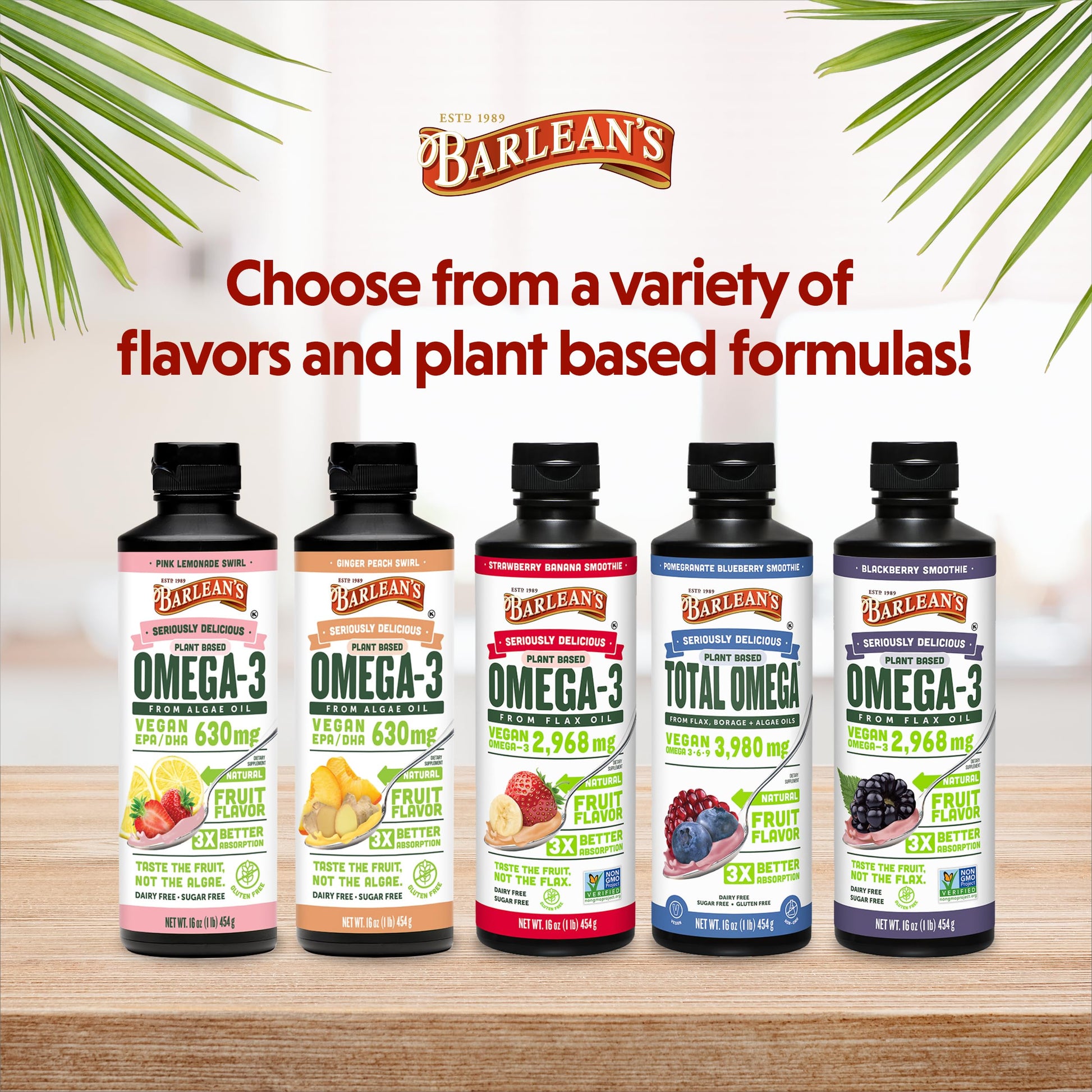 Barlean's organic oils high absorption plant based liquid omega supplement bottle