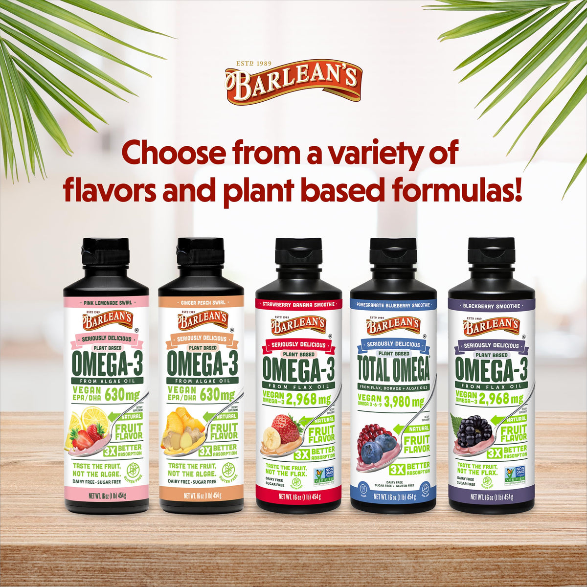 Barlean's organic oils high absorption plant based liquid omega supplement bottle