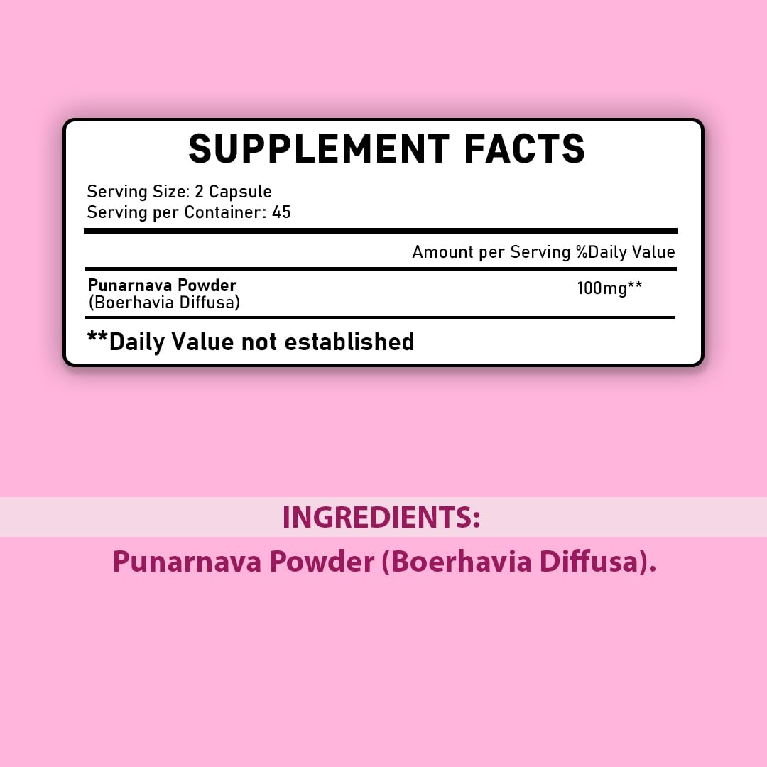Mi Nature Punarnava 1000mg Ayurvedic medicine bottle demonstrating nutritional facts