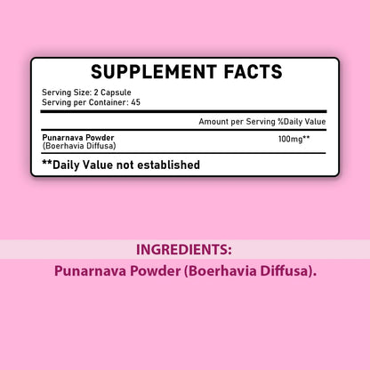 Mi Nature Punarnava 1000mg Ayurvedic medicine bottle demonstrating nutritional facts
