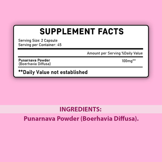 Mi Nature Punarnava 1000mg Ayurvedic medicine bottle demonstrating nutritional facts
