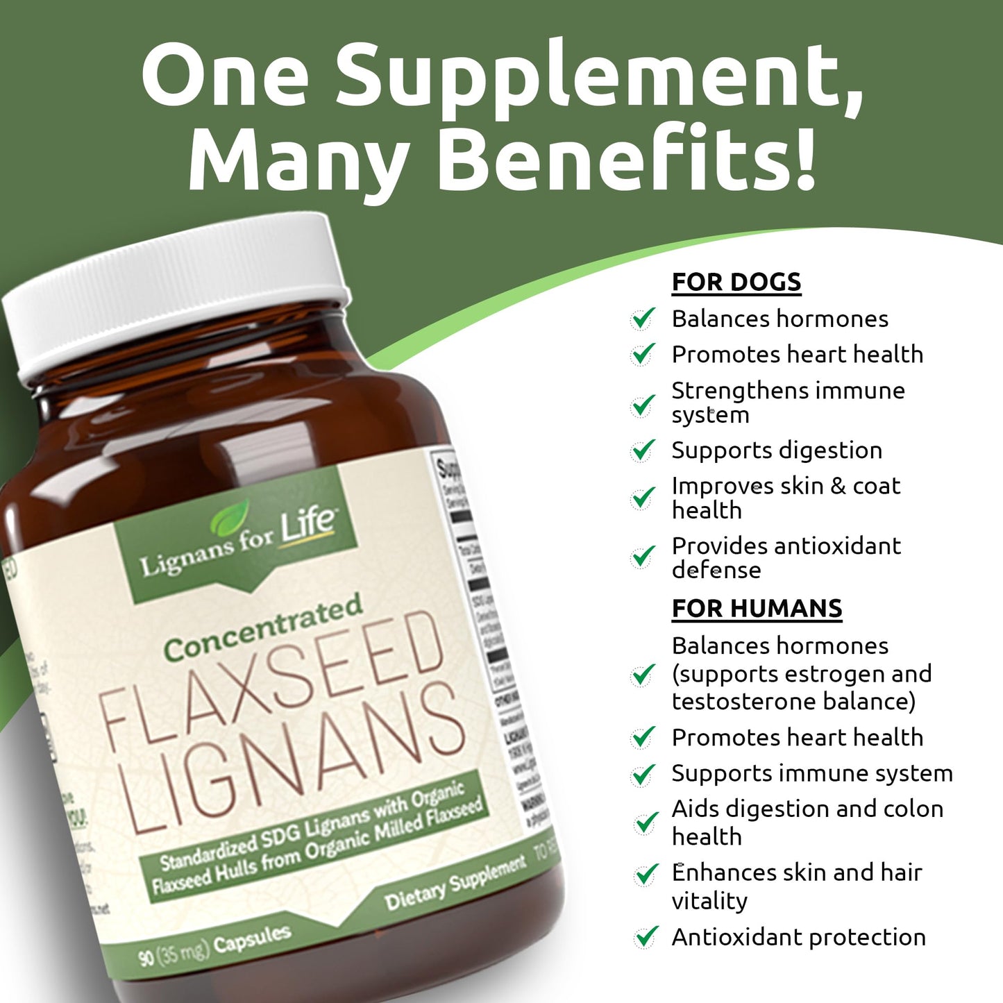 Lignans For Life concentrated flaxseed hulls dog hormone supplement label details