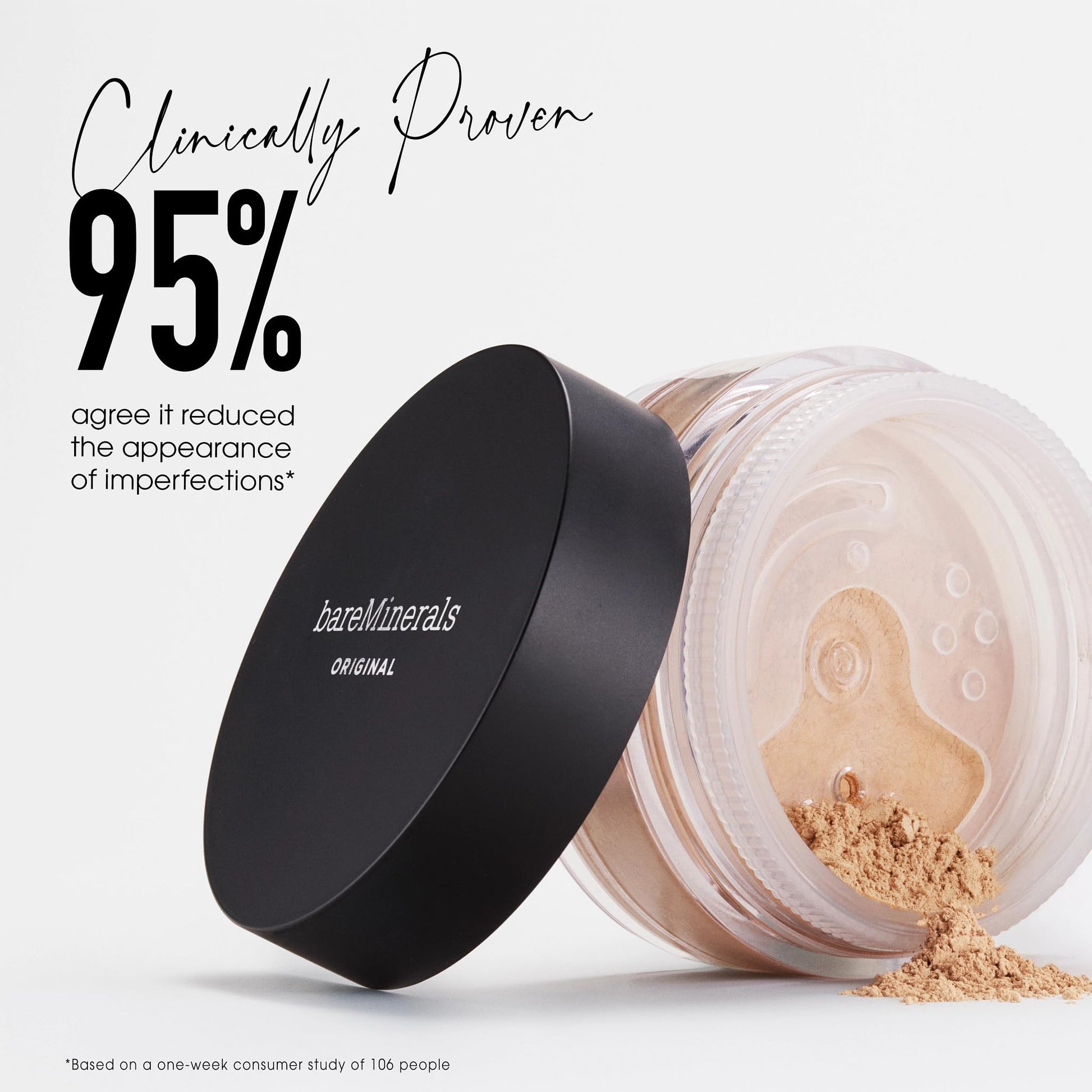 bareMinerals clean face makeup packaging displaying five ingredients list