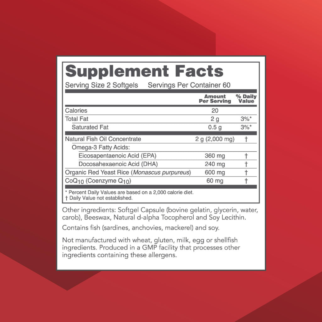 Protocol For Life Balance Cardio Tri Plex supplement facts showing omega 3 and red yeast rice ingredients